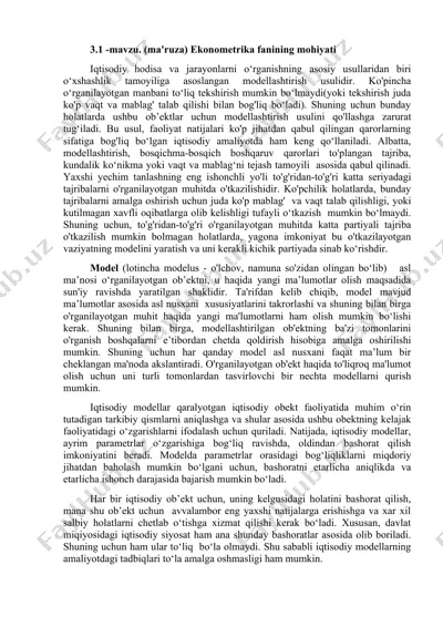 ekonometrika fanining mohiyati — DOCX