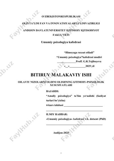 oilaviy nizolar va ularning nazariy-psixologik asoslari — DOC