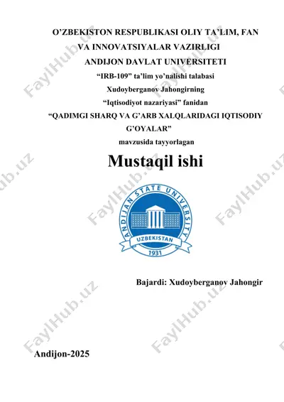 "qadimgi sharq va g'arb xalqlaridagi iqtisodiy g'oyalar" — DOCX