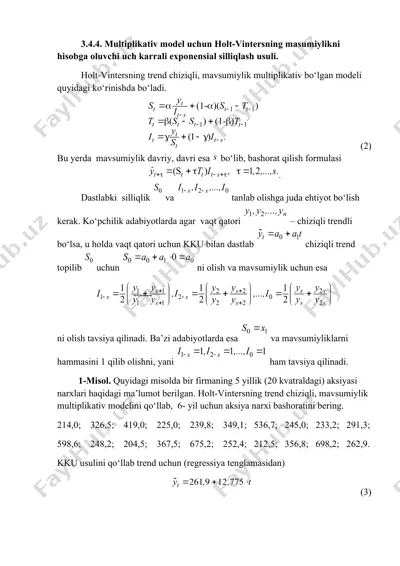 holt-vintersning masumiylikni hisobga oluvchi uch karrali exponensial silliqlash usuli — DOCX
