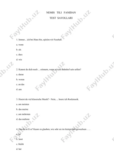 nemis tili fanidan test savollari — DOCX