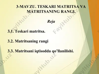 teskari matritsa va matritsaning rangi — PPT