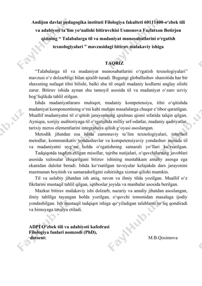 tаlаbаlаrgа til vа mаdаniyаt munоsаbаtlаrini о‘rgаtish texnоlоgiyаlаri — DOCX