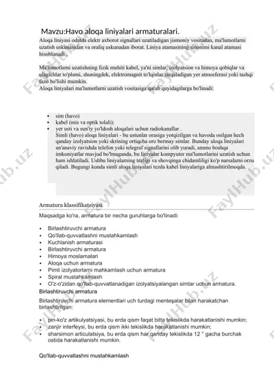 havo aloqa liniyalari armaturalari — DOCX