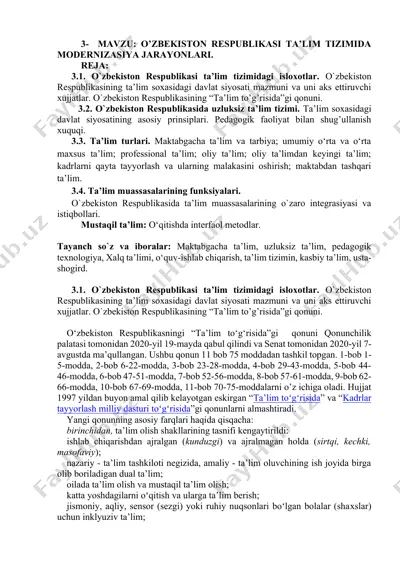 o'zbekiston respublikasi ta'lim tizimida modernizatsiya jarayonlari — DOCX