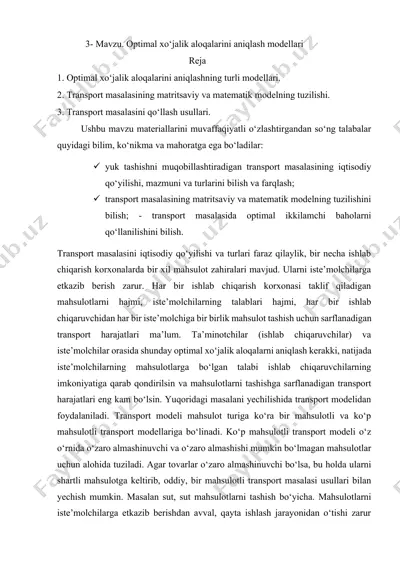 optimal xo‘jalik aloqalarini aniqlash modellari — DOCX