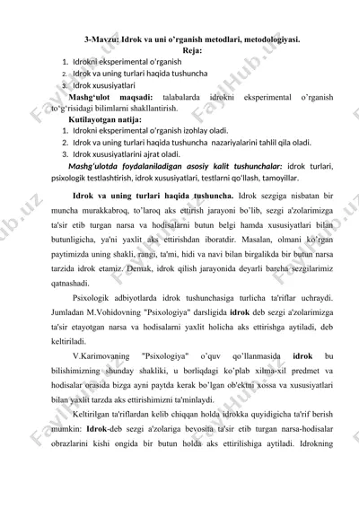 idrok va uni o’rganish metodlari, metodologiyasi — DOCX