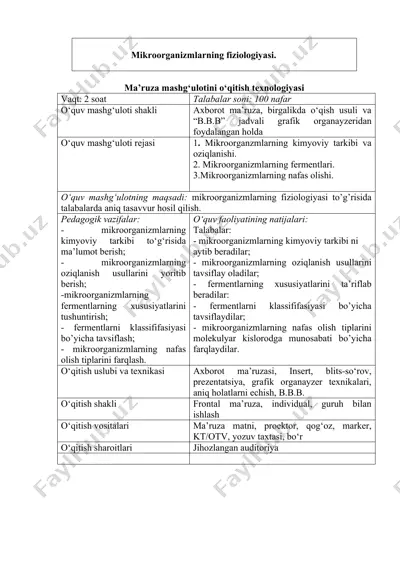 mikroorganizmlarning fiziologiyasi — DOCX