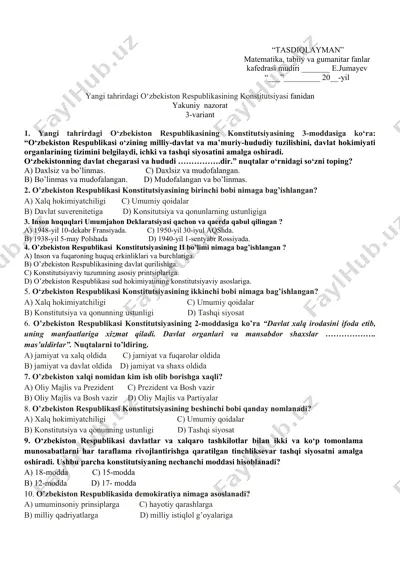 o‘zbekiston respublikasining konstitutsiyasi — DOCX