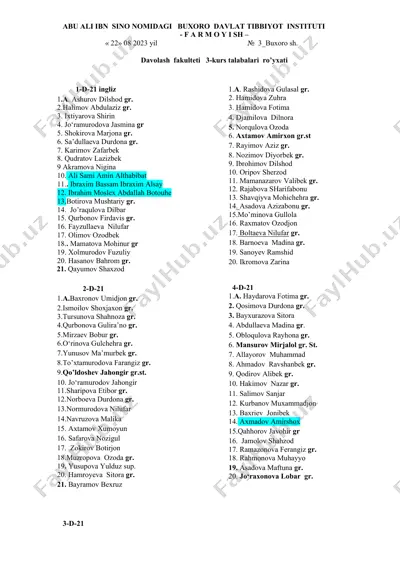 buxoro davlat tibbiyot institutining 3-kurs talabalari ro‘yxati — DOCX
