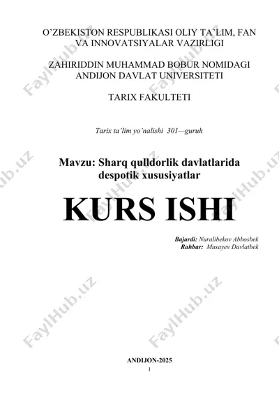 despotik boshqaruv shakllari sharq qulldorlik davlatlarida — DOCX