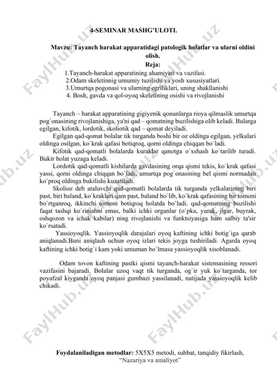 tayanch-harakat apparatidagi patologik holatlar va ularni oldini olish — DOCX