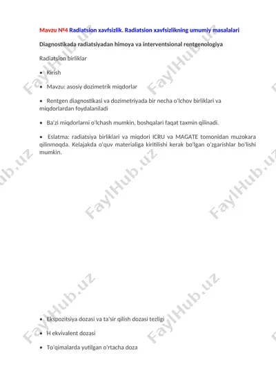 radiatsion xavfsizlik. radiatsion xavfsizlikning umumiy masalalari — DOCX