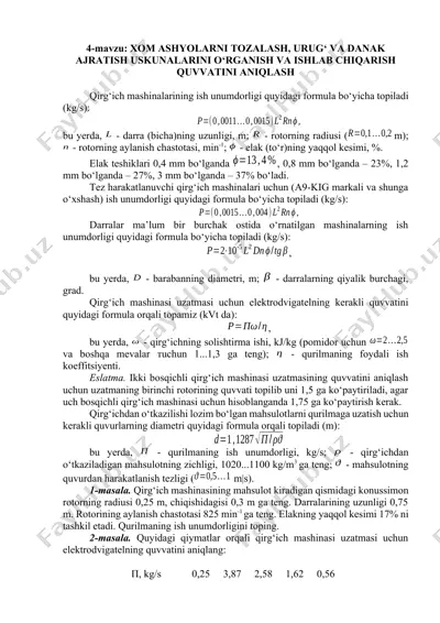 qirg‘ich mashinalarining ish unumdorligi — DOCX