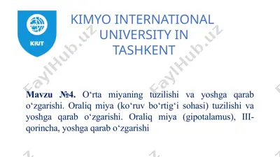 oraliq miya (ko‘ruv bo‘rtig‘i sohasi) tuzilishi va yoshga qarabo‘zgarishi — PPTX