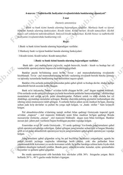 tadbirkorlik faoliyatini rivojlantirishda banklarning ahamiyati — DOCX