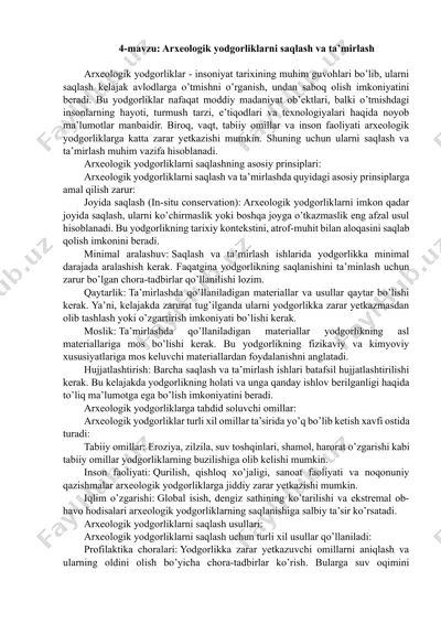 arxeologik yodgorliklarni saqlash va ta’mirlash — DOCX