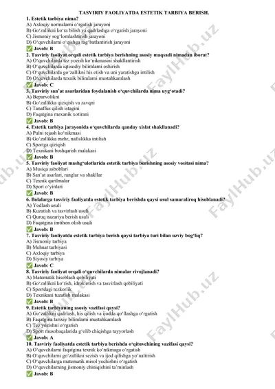 tasviriy faoliyatda estetik tarbiya berish — DOCX