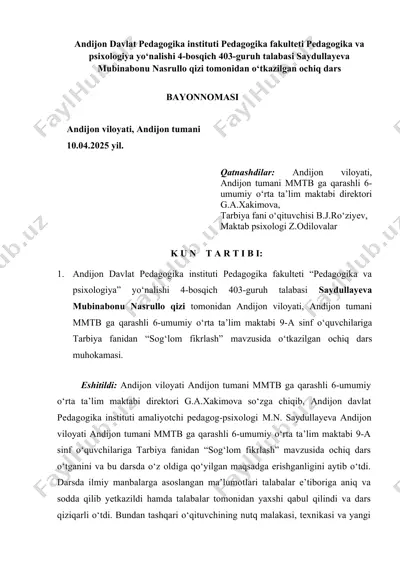 ochiq dars "sog‘lom fikrlash" — DOCX