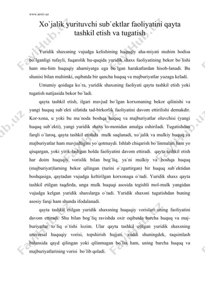 xo`jаlik yurituvchi sub`еktlаr fаоliyatini qаytа tаshkil etish vа tugаtish — DOC