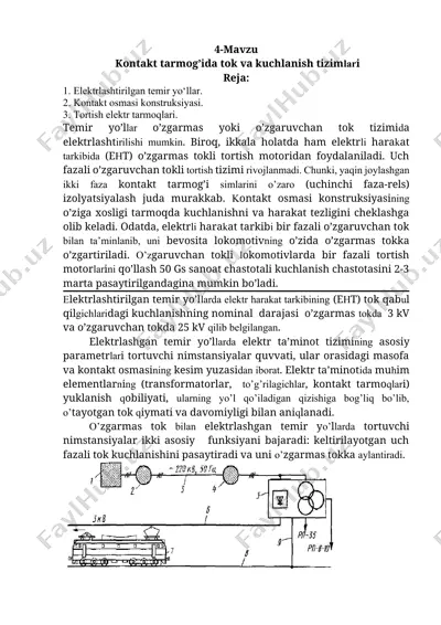elektrlashtirilgan temir yo'llar va kontakt tarmoqlar — DOCX