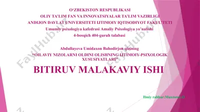 oilaviy nizolarni oldini olishning ijtimoiy-psixologik xususiyatlari — PPTX