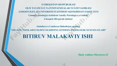 “oilaviy nizolarni oldini olishning ijtimoiy-psixologik xususiyatlari” — PPTX