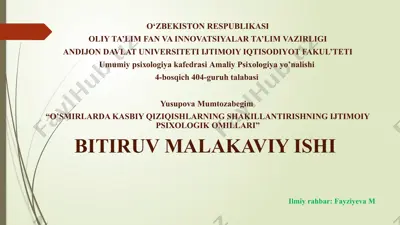 o‘smirlarda kasbiy qiziqishlarning shakillantirishning ijtimoiy psixologik omillari — PPTX