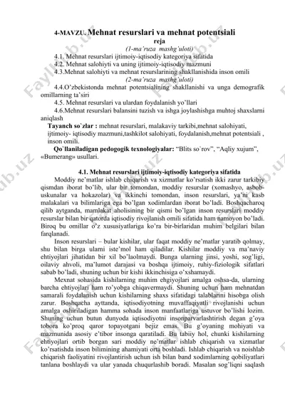 mehnat resurslari va mehnat potentsiali — DOCX