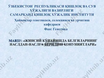 жинсий кўпайишда белгиларнинг наслдан-nasga berilishi qonunyatlari — PPT