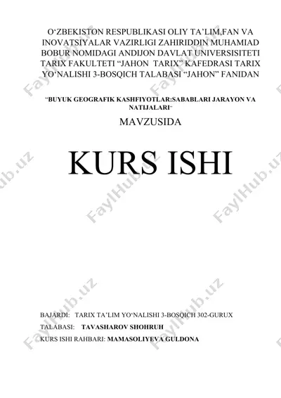 buyuk geografik kashfiyotlar: sabablari jarayon va natijalari — DOCX