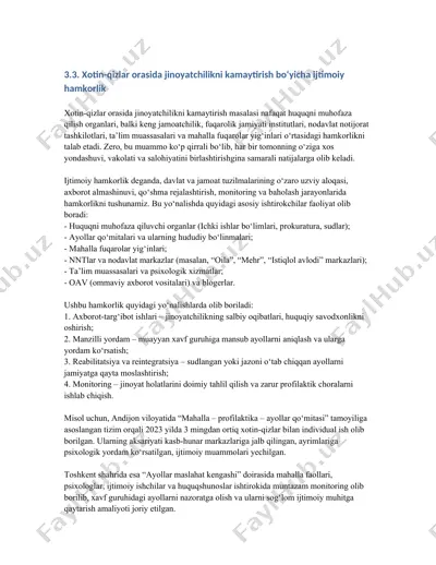 xotin-qizlar orasida jinoyatchilikni kamaytirish bo‘yicha ijtimoiy hamkorlik — DOCX