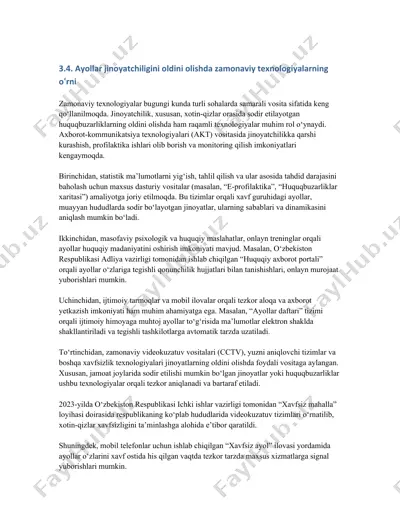 ayollar jinoyatchiligini oldini olishda zamonaviy texnologiyalarning o‘rni — DOCX