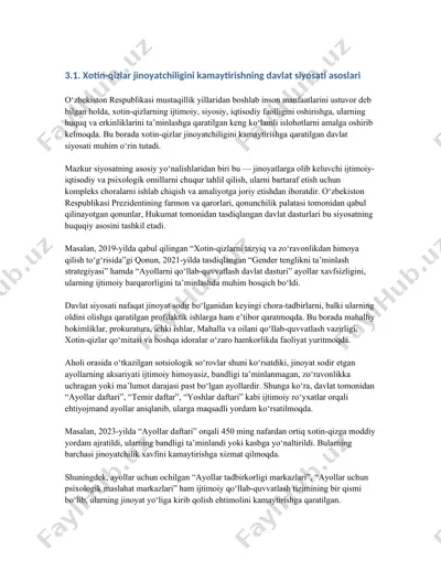 xotin-qizlar jinoyatchiligini kamaytirishning davlat siyosati asoslari — DOCX