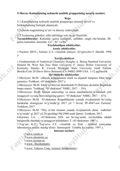 kationlarning uchunchi analitik gruppasining nazariy asoslari — DOCX