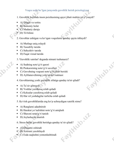 voqea sodir bo’lgan jarayonda guvohlik berish psixologiyasi — DOCX