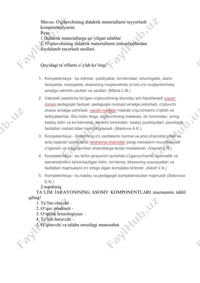 o'qituvchining didaktik materiallarni tayyorlash — DOCX