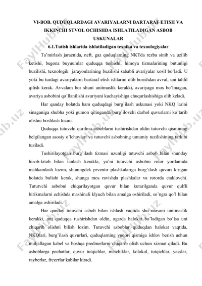 quduqlardagi avariyaning bartaraf etilishi va ikkinchi stvol ochishda ishlatiladigan asbob uskunalar — DOCX