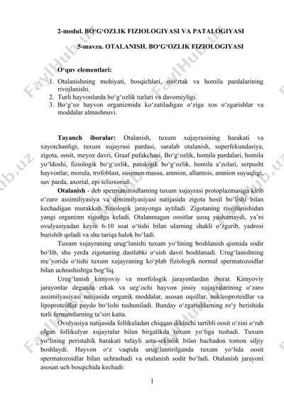 bo‘g‘ozlik fiziologiyasi va patologiyasi — DOC