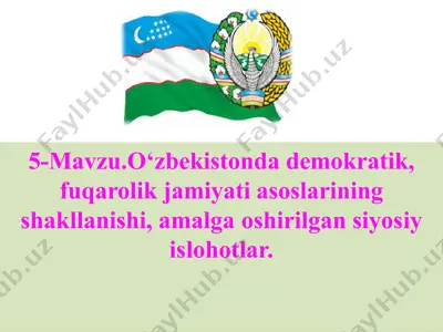 o‘zbekistonda demokratik, fuqarolik jamiyati asoslariningshakllanishi, amalga oshirilgan siyosiy islohotlar — PPTX
