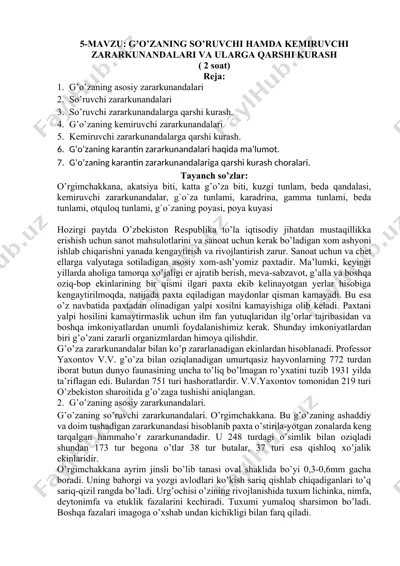 g'ozaning so'ruvchi hamda kemiruvchi zararkunandalari va ularga qarshi kurash — DOCX