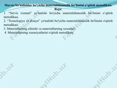 materialshunoslik bo‘limini o‘qitish metodikasi — PPTX