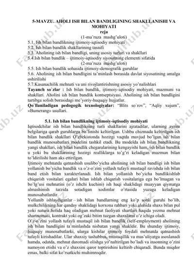 ish bilan bandlikning ijtimoiy-iqtisodiy mohiyati — DOCX