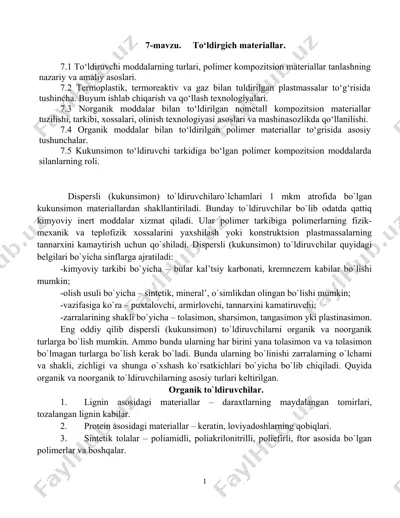 dispеrsli to‘ldiruvchi moddalarni tanlash asoslari — DOCX