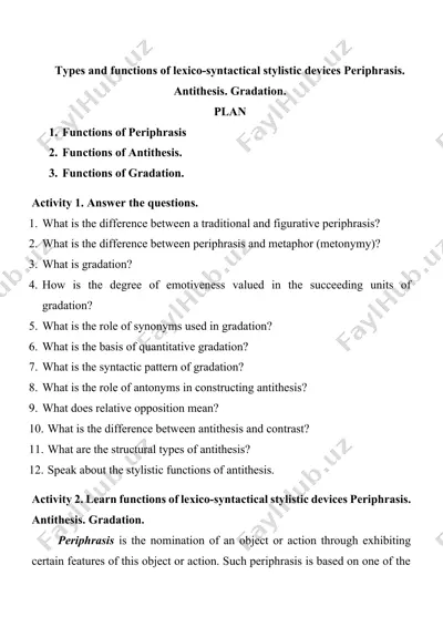 lexico-syntactical stylistic devices periphrasis, antithesis, gradation — DOCX