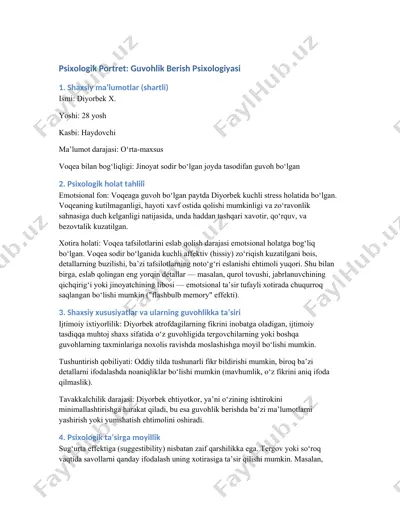 psixologik portret: guvohlik berish psixologiyasi — DOCX
