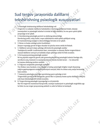 psixologik xususiyatlari tekshirish — DOCX