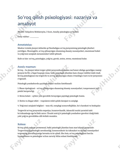 so‘roq qilish psixologiyasi: nazariya va amaliyot — DOCX