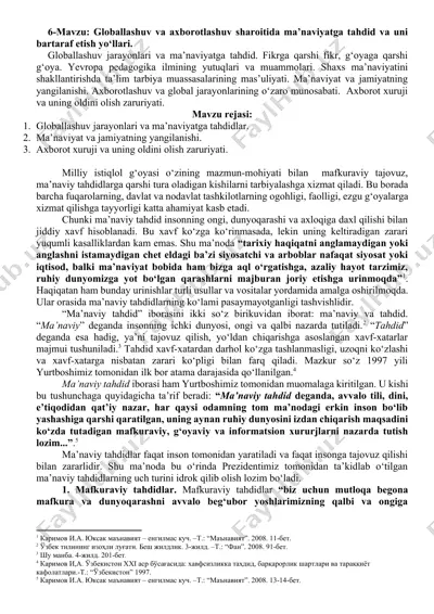 globallashuv va axborotlashuv sharoitida ma’naviyatga tahdid va uni bartaraf etish yo‘llari — DOCX