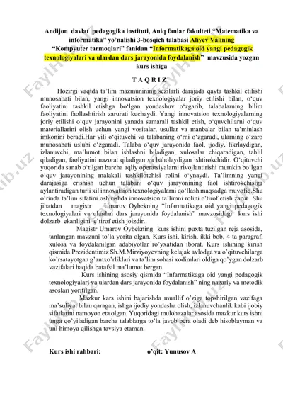 yangi pedagogik texnologiyalar va ulardan dars jarayonida foydalanish — DOCX